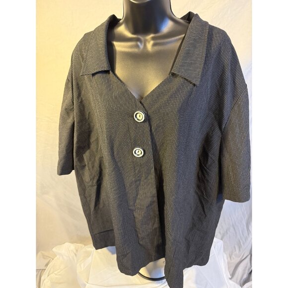 Maggie Barnes Black Pinstripe Office Blazer Short Sleeve 2 Button Plus 5X 34/36 - Picture 1 of 3